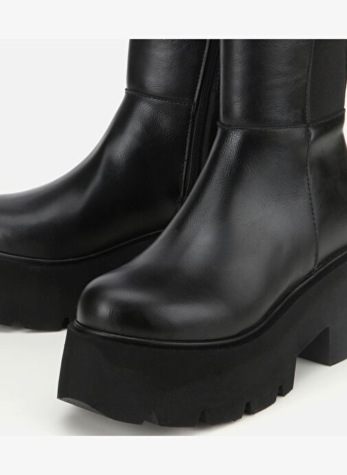 Kadın Siyah Streç Kalın Tabanlı Düz Çizme 01CIH315180A100 - Görsel 4