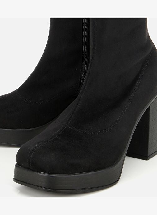 Kadın Siyah Streç Kalın Tabanlı Yüksek Topuklu Çizme 01CIH315190A100 - Görsel 4