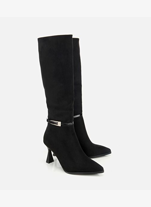 Kadın Süet Siyah Tokalı İnce Topuklu Bot 01CIH315200A100 - Görsel 3