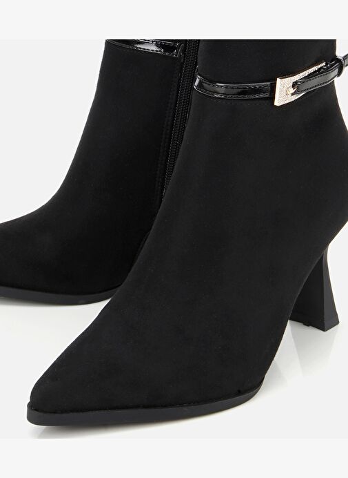 Kadın Süet Siyah Tokalı İnce Topuklu Bot 01CIH315200A100 - Görsel 4