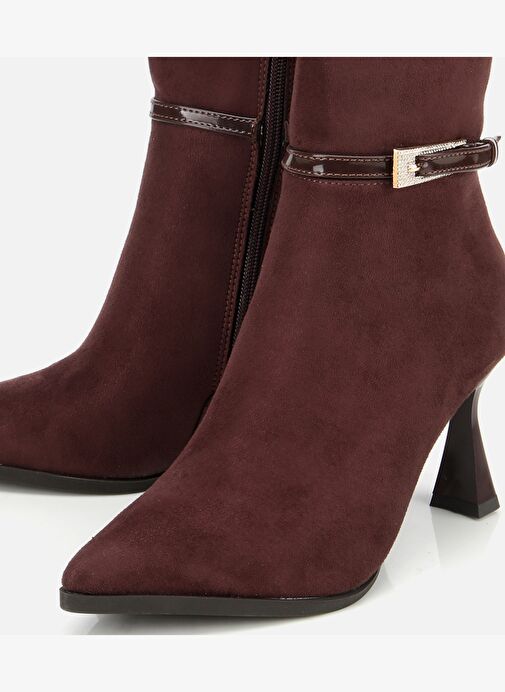 Kadın Süet Kahverengi Tokalı İnce Topuklu Bot 01CIH315200A480 - Görsel 4