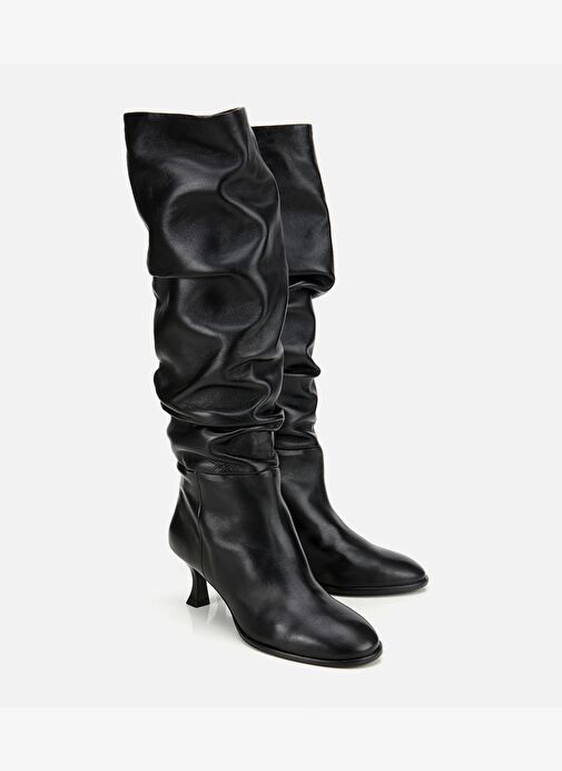 Kadın Deri Siyah Kırışık İnce Topuklu Çizme 01CIH316620A100 - Görsel 3