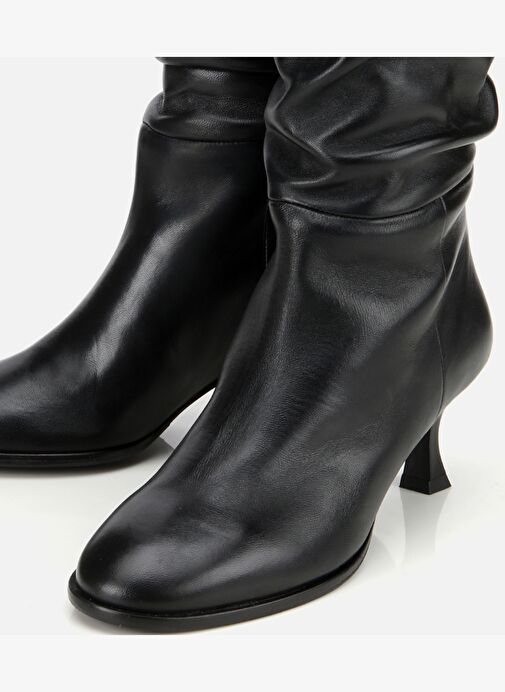 Kadın Deri Siyah Kırışık İnce Topuklu Çizme 01CIH316620A100 - Görsel 4