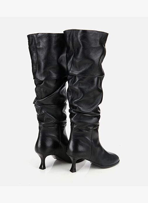 Kadın Deri Siyah Kırışık İnce Topuklu Çizme 01CIH316620A100 - Görsel 5