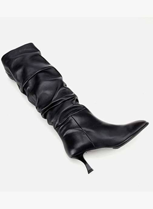 Kadın Deri Siyah Kırışık İnce Topuklu Çizme 01CIH316620A100 - Görsel 7