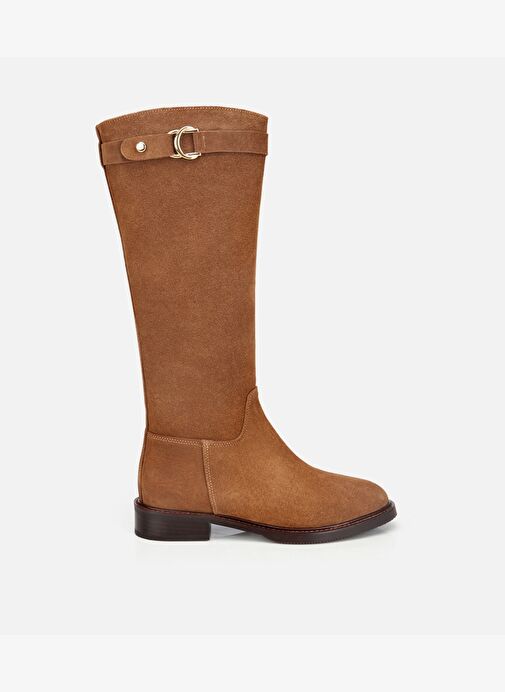 Kadın Süet Deri Taba Tokalı Binici Düz Çizme 01CIH317330A340 - Görsel 2