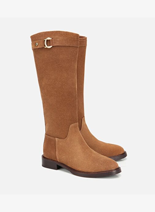 Kadın Süet Deri Taba Tokalı Binici Düz Çizme 01CIH317330A340 - Görsel 3