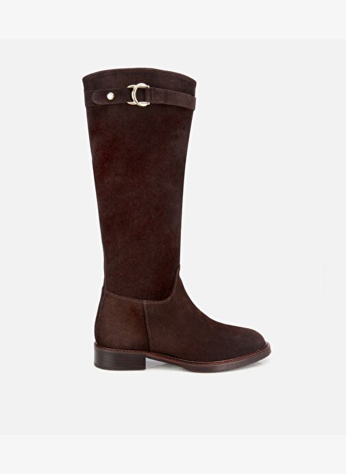 Kadın Süet Deri Kahverengi Tokalı Binici Düz Çizme 01CIH317330A480 - Görsel 2