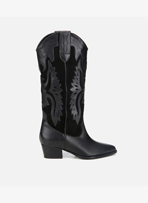 Kadın Deri Siyah İşleme Detaylı Western Kovboy Çizme 01CIH317760A100 - Görsel 2