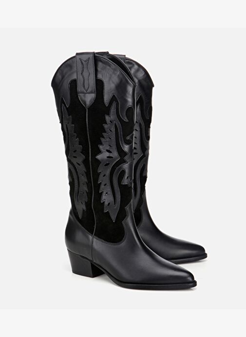 Kadın Deri Siyah İşleme Detaylı Western Kovboy Çizme 01CIH317760A100 - Görsel 3