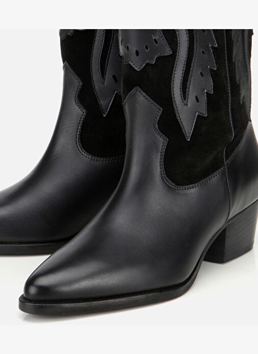 Kadın Deri Siyah İşleme Detaylı Western Kovboy Çizme 01CIH317760A100 - Görsel 4
