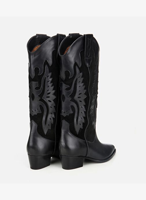 Kadın Deri Siyah İşleme Detaylı Western Kovboy Çizme 01CIH317760A100 - Görsel 5
