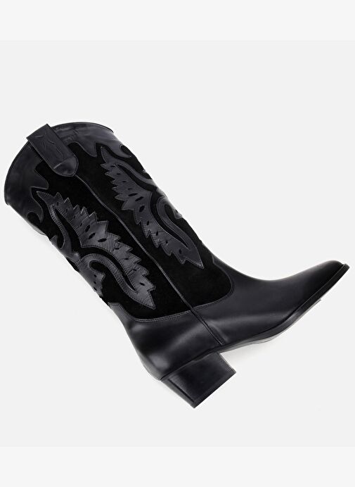 Kadın Deri Siyah İşleme Detaylı Western Kovboy Çizme 01CIH317760A100 - Görsel 7