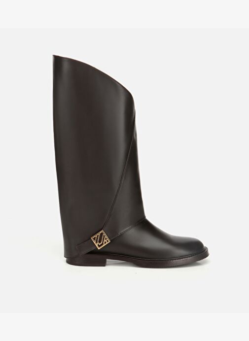 Kadın Deri Kahverengi Tokalı Pantolon Görünümlü Düz Çizme 01CIH318020A480 - Görsel 2