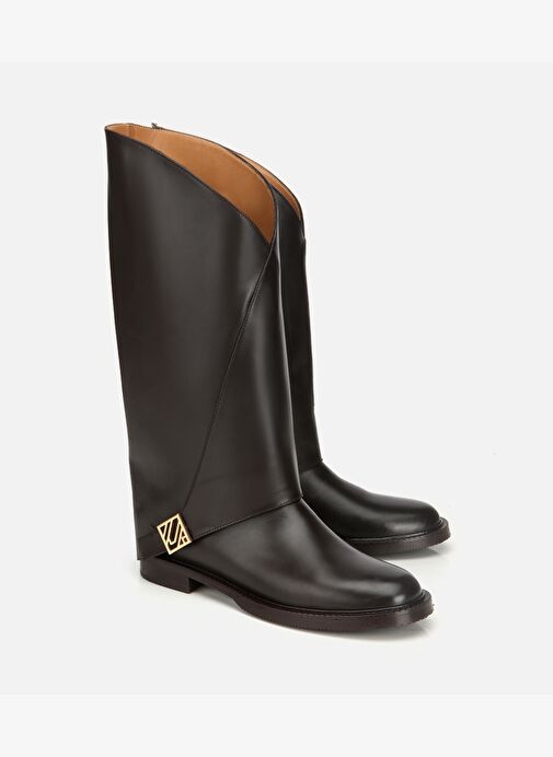 Kadın Deri Kahverengi Tokalı Pantolon Görünümlü Düz Çizme 01CIH318020A480 - Görsel 3