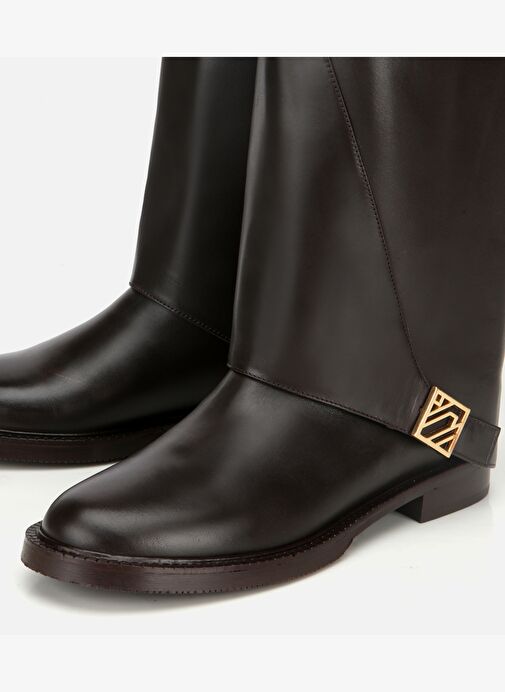 Kadın Deri Kahverengi Tokalı Pantolon Görünümlü Düz Çizme 01CIH318020A480 - Görsel 4