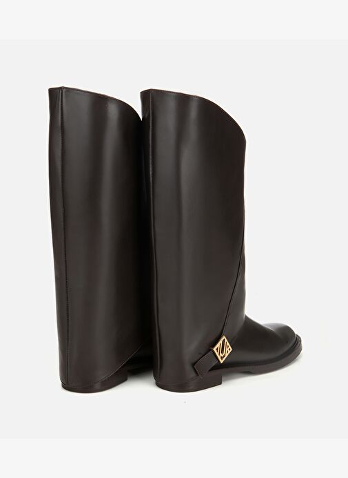 Kadın Deri Kahverengi Tokalı Pantolon Görünümlü Düz Çizme 01CIH318020A480 - Görsel 5