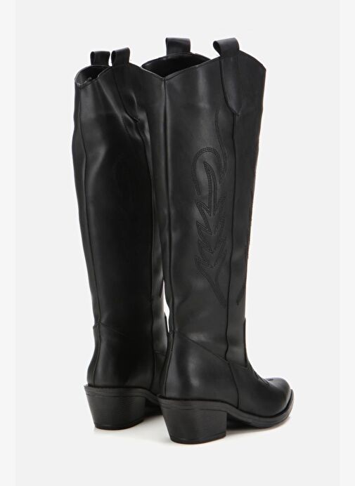 Kadın Siyah İşlemeli Kalın Topuklu Çizme - Görsel 4