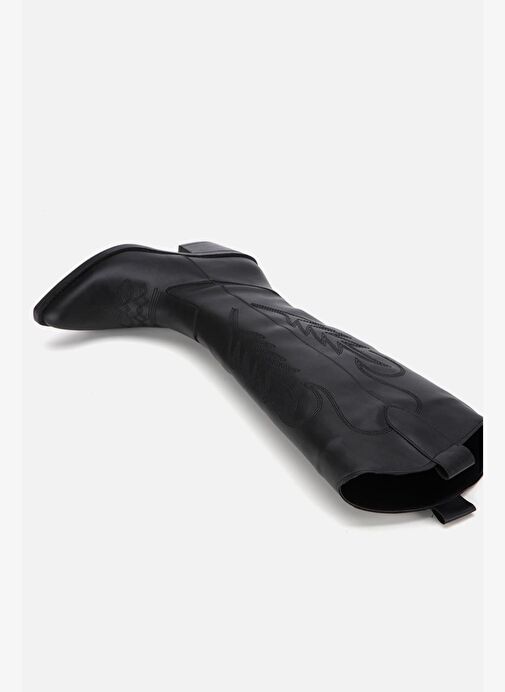 Kadın Siyah İşlemeli Kalın Topuklu Çizme - Görsel 8