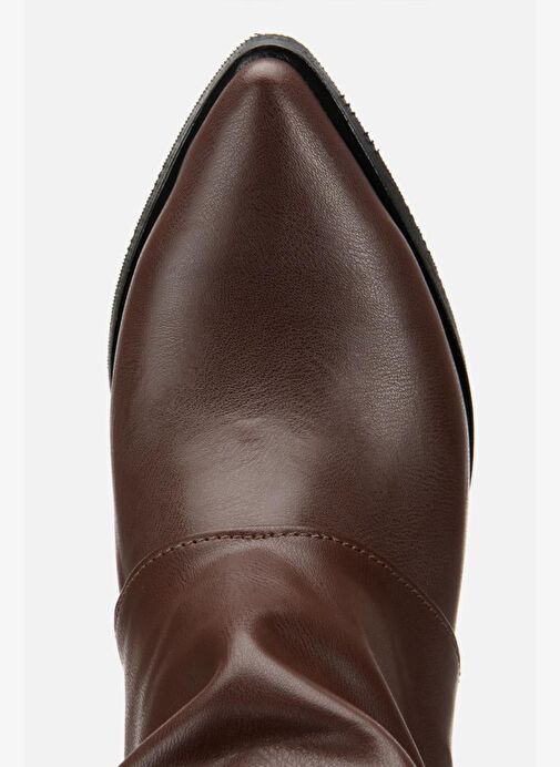 Kadın Kahverengi Tokalı Diz Altı Kalın Topuklu Çizme - Görsel 7