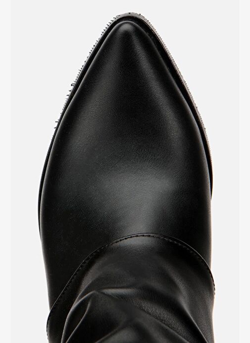 Kadın Siyah Tokalı Diz Altı Kalın Topuklu Çizme - Görsel 7