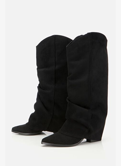 Kadın Süet Siyah Dikiş Detaylı Western Kalın Topuklu Çizme - Görsel 5