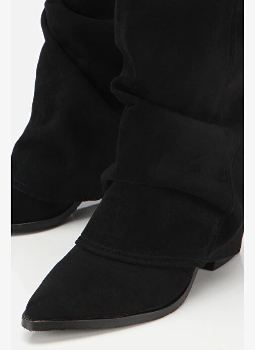 Kadın Süet Siyah Dikiş Detaylı Western Kalın Topuklu Çizme - Görsel 6