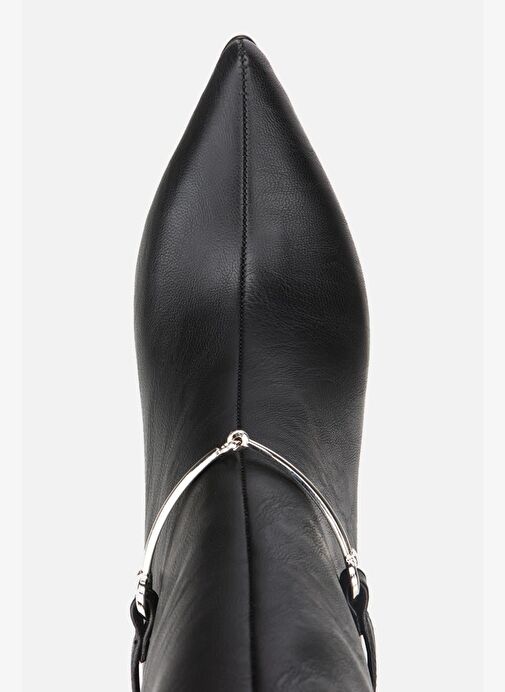 Kadın Siyah İnce Kemerli Tokalı Topuklu Çizme - Görsel 6