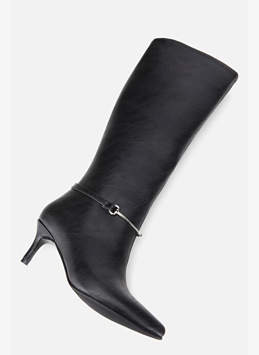 Kadın Siyah İnce Kemerli Tokalı Topuklu Çizme - Görsel 7