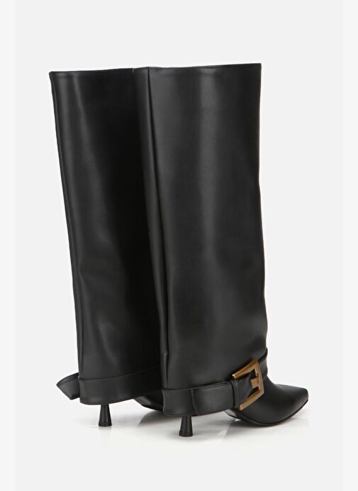 Kadın Siyah Pantolon Görünümlü Tokalı Topuklu Çizme - Görsel 4