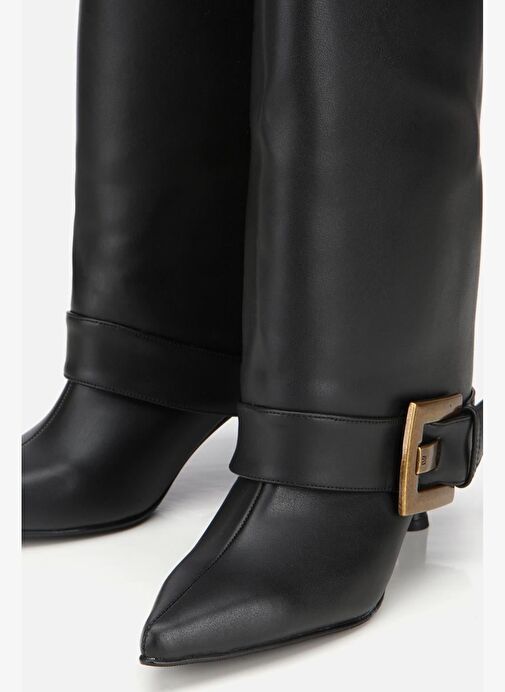 Kadın Siyah Pantolon Görünümlü Tokalı Topuklu Çizme - Görsel 5