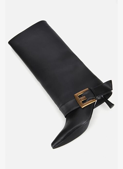 Kadın Siyah Pantolon Görünümlü Tokalı Topuklu Çizme - Görsel 6