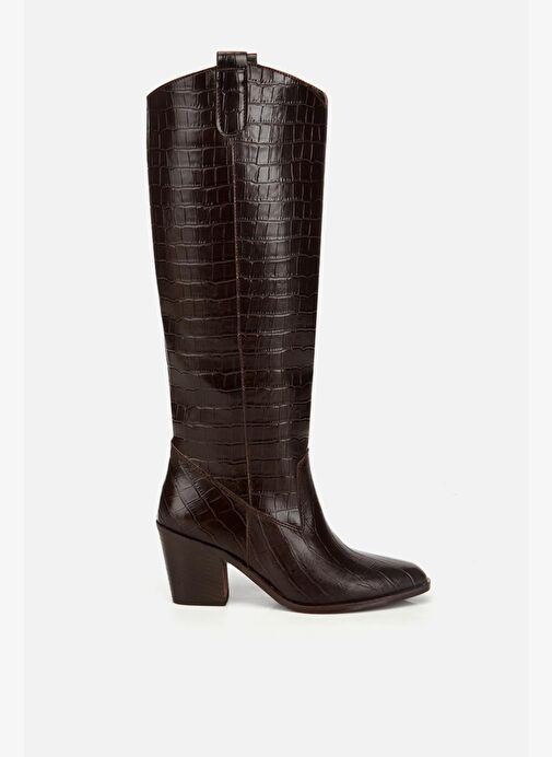 Kadın Kahverengi Kroko Desenli Kovboy Topuklu Çizme - Görsel 2