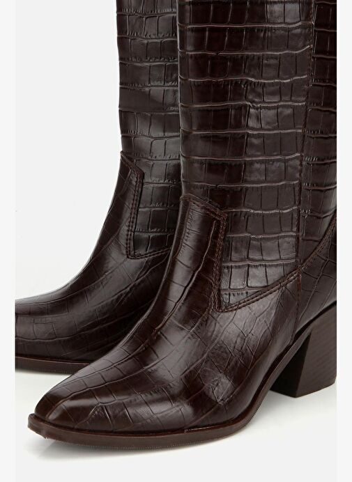 Kadın Kahverengi Kroko Desenli Kovboy Topuklu Çizme - Görsel 4
