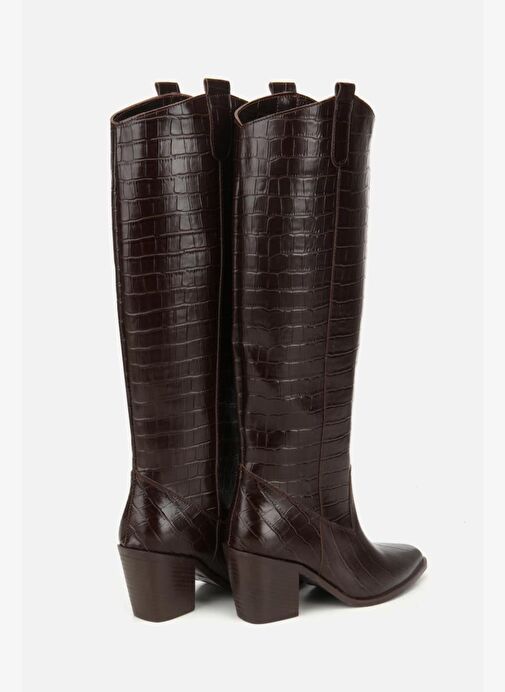 Kadın Kahverengi Kroko Desenli Kovboy Topuklu Çizme - Görsel 5
