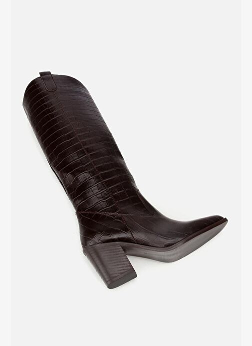 Kadın Kahverengi Kroko Desenli Kovboy Topuklu Çizme - Görsel 7