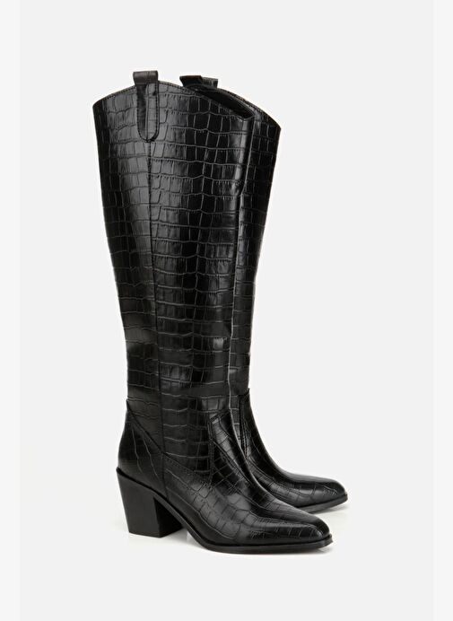 Kadın Siyah Kroko Desenli Kovboy Topuklu Çizme - Görsel 3