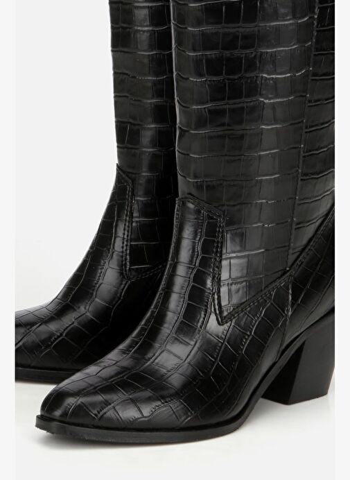 Kadın Siyah Kroko Desenli Kovboy Topuklu Çizme - Görsel 4