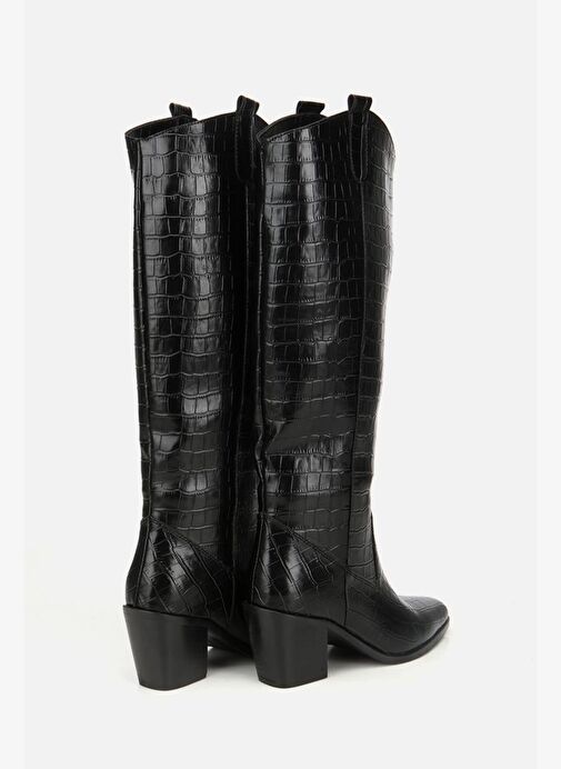 Kadın Siyah Kroko Desenli Kovboy Topuklu Çizme - Görsel 5