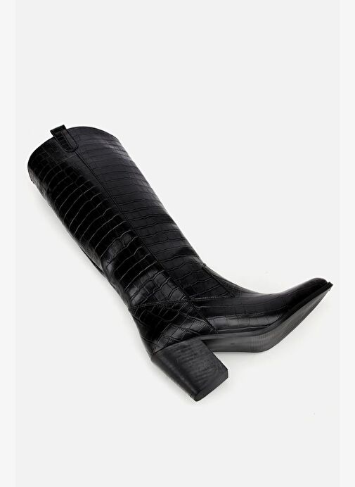 Kadın Siyah Kroko Desenli Kovboy Topuklu Çizme - Görsel 7