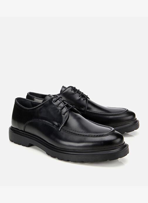 Erkek Açma Deri Siyah Dikiş Detaylı Günlük Ayakkabı 02AYH311970A100 - Görsel 3