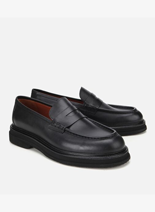 Erkek Deri Siyah Yumuşak Dokulu Kalın Tabanlı Klasik Loafer 02AYH312160A100 - Görsel 3