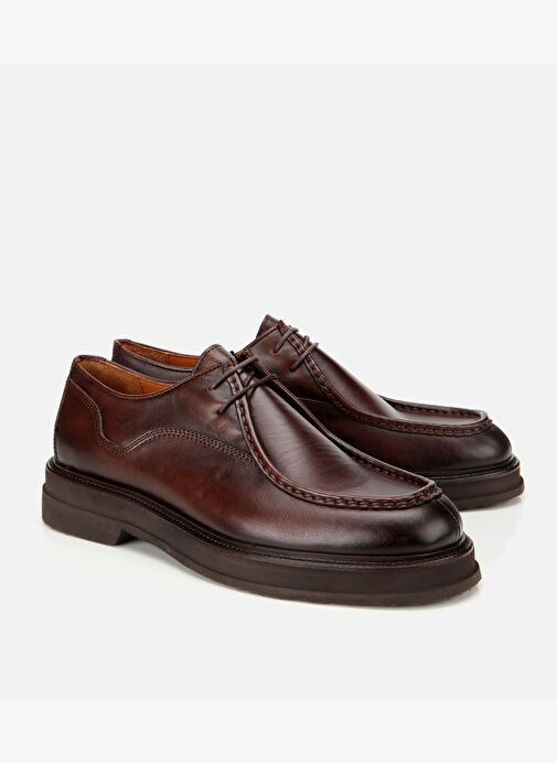 Erkek Deri Kahverengi Dikiş Burunlu Günlük Ayakkabı 02AYH312180A480 - Görsel 3