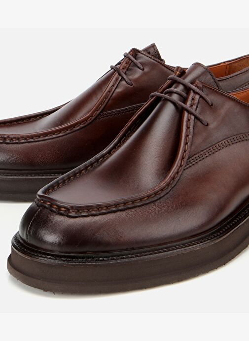 Erkek Deri Kahverengi Dikiş Burunlu Günlük Ayakkabı 02AYH312180A480 - Görsel 4