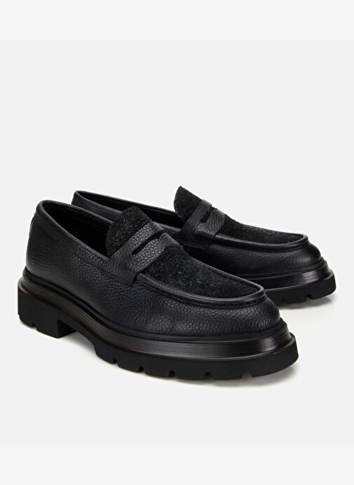 Erkek Deri Siyah Kırçıllı Yüksek Tabanlı Klasik Loafer 02AYH312340A100 - Görsel 3