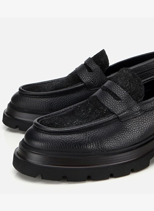 Erkek Deri Siyah Kırçıllı Yüksek Tabanlı Klasik Loafer 02AYH312340A100 - Görsel 4