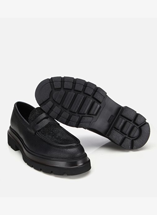 Erkek Deri Siyah Kırçıllı Yüksek Tabanlı Klasik Loafer 02AYH312340A100 - Görsel 7