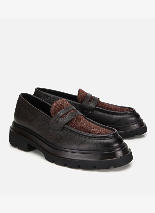 Erkek Deri Kahverengi Kırçıllı Yüksek Tabanlı Klasik Loafer 02AYH312340A480 - Görsel 3