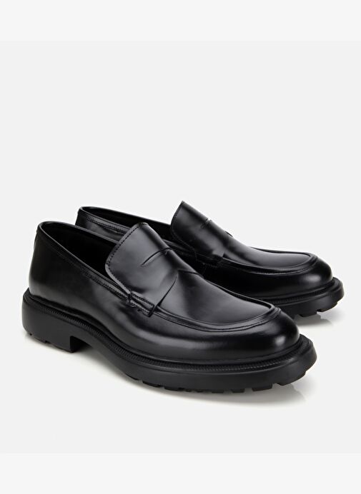 Erkek Açma Deri Siyah Kalın Tabanlı Klasik Loafer 02AYH313740A100 - Görsel 3