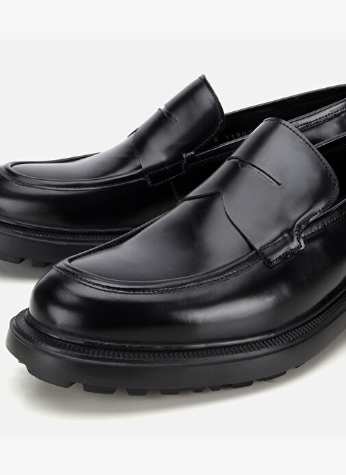 Erkek Açma Deri Siyah Kalın Tabanlı Klasik Loafer 02AYH313740A100 - Görsel 4